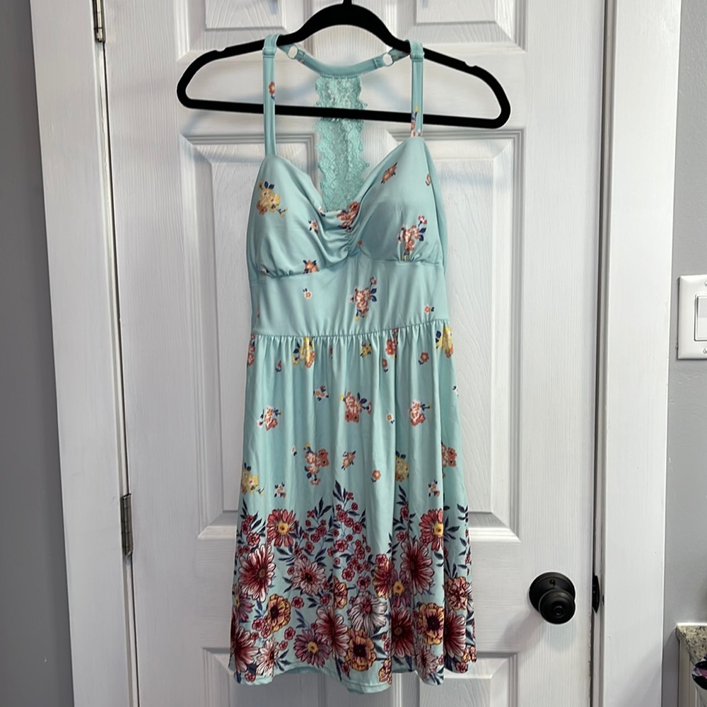Mint green dress with floral detailing
